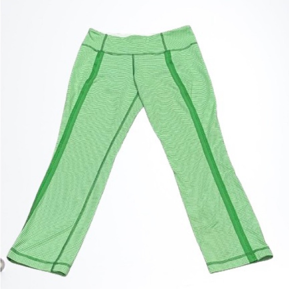 Lululemon Green white Gangham wunder under mid rise legging pants size 6